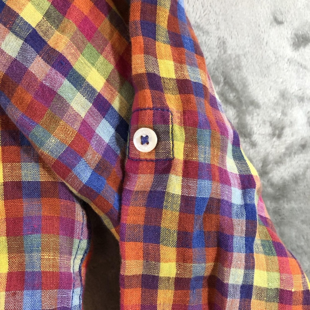 Bugatchi Uomo Shirt Mens Medium Multicolor Linen Long Sleeve Button Front - Picture 6 of 16